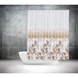 Koupelnový závěs 180x200 cm 100% Polyester - vzor 4131 - hnědo-béžový květinový vzor