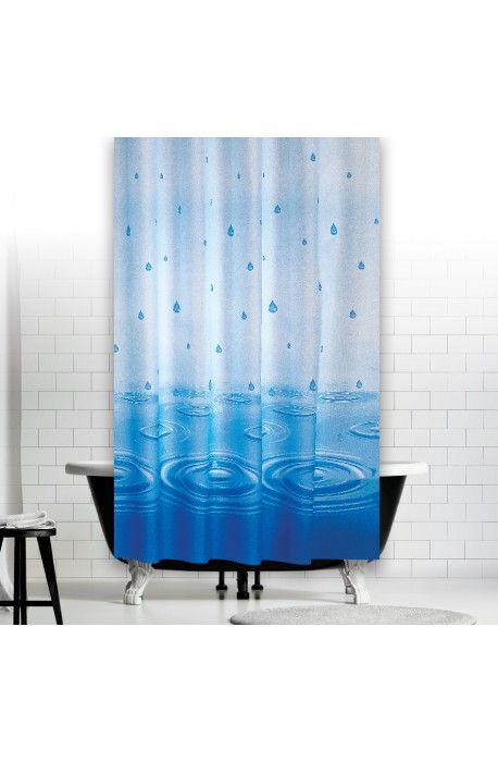 Koupelnový závěs 180x200 cm 100% Polyester - vzor 5020 modrý - kapky vody na hladině v modré barvě