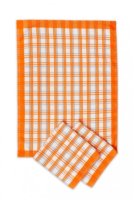 Kuchyňská utěrka 3 kusová - oranžové tradiční káro