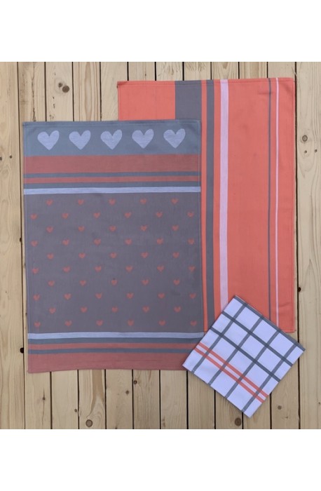 Kuchyňská utěrka 3 kusová - Lososové srdce